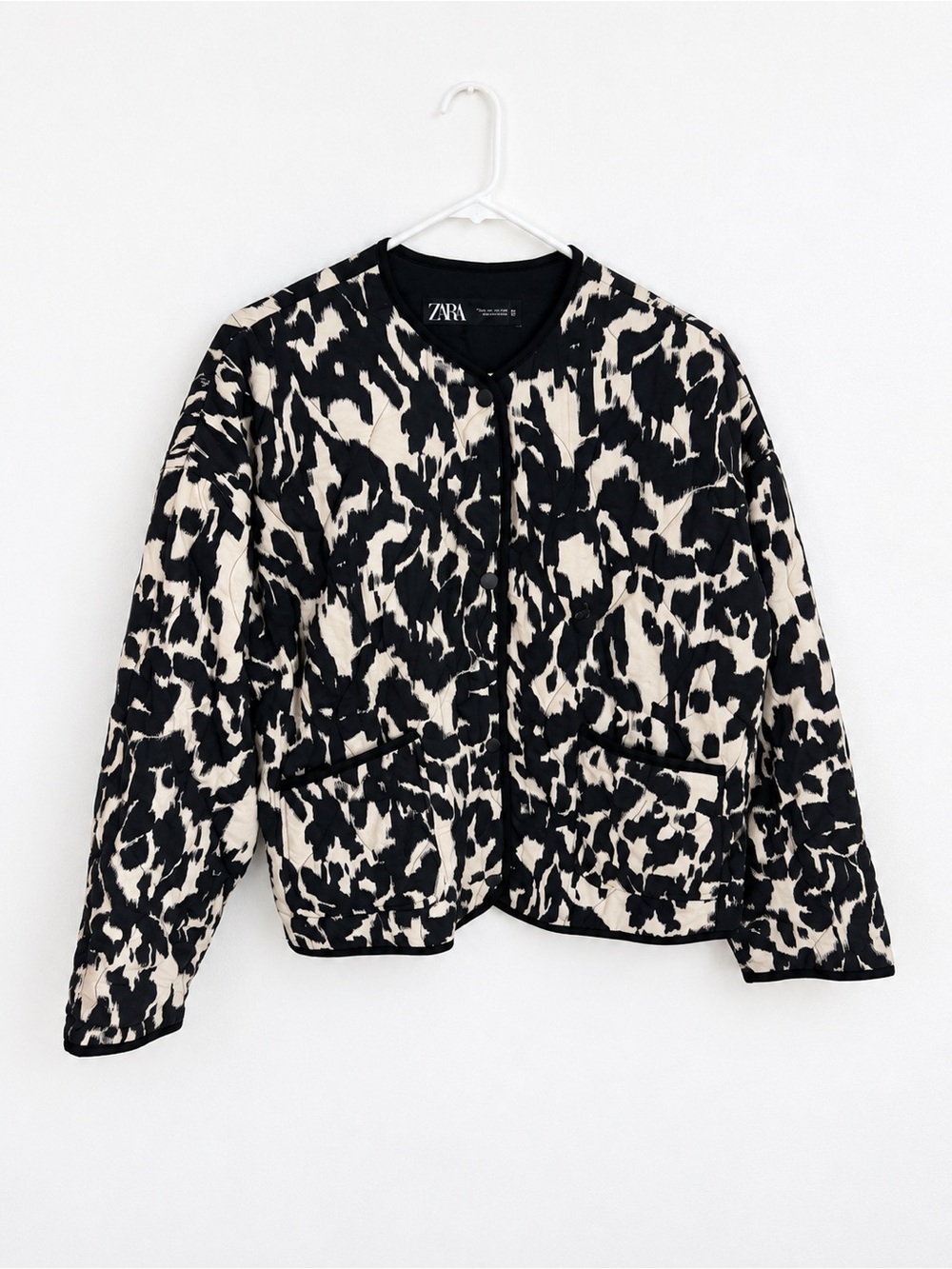 Zara Black & Cream Animal-Print Quilted Jacket